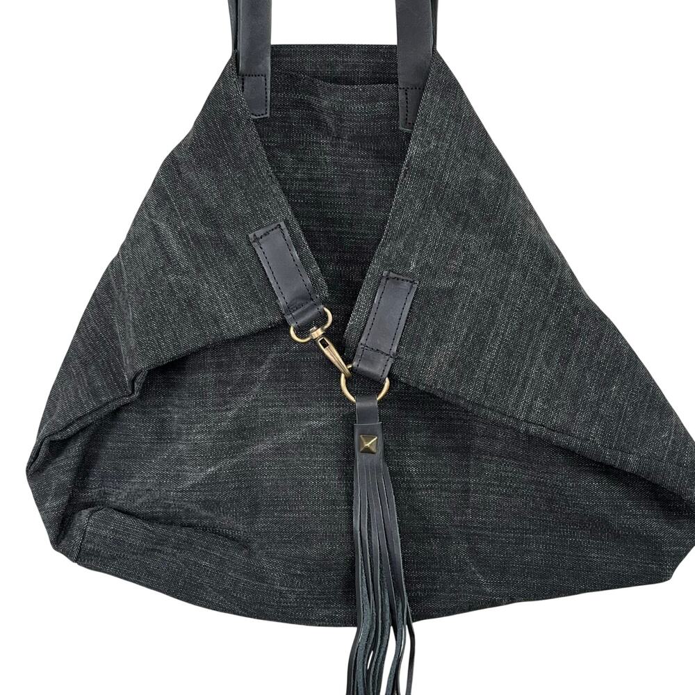 Lovestitch Black Waxed Canvas & Leather Millicent Hook Shoulder Tote Bag New